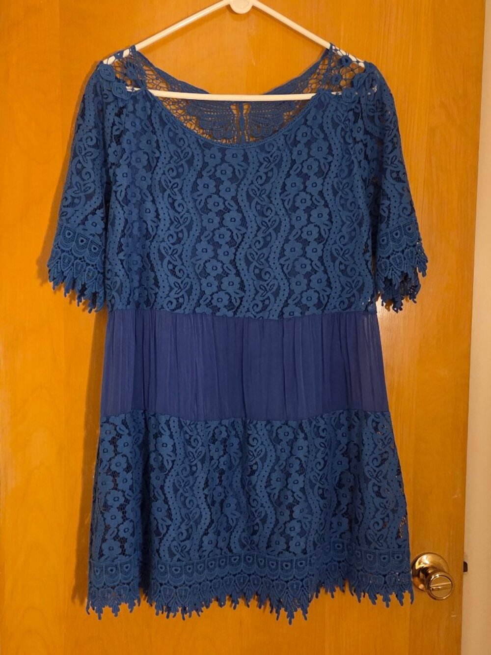 NT by Amati Crochet Silk Cotton Short Sleeve Dress Size L Royal Blue Twee Party
